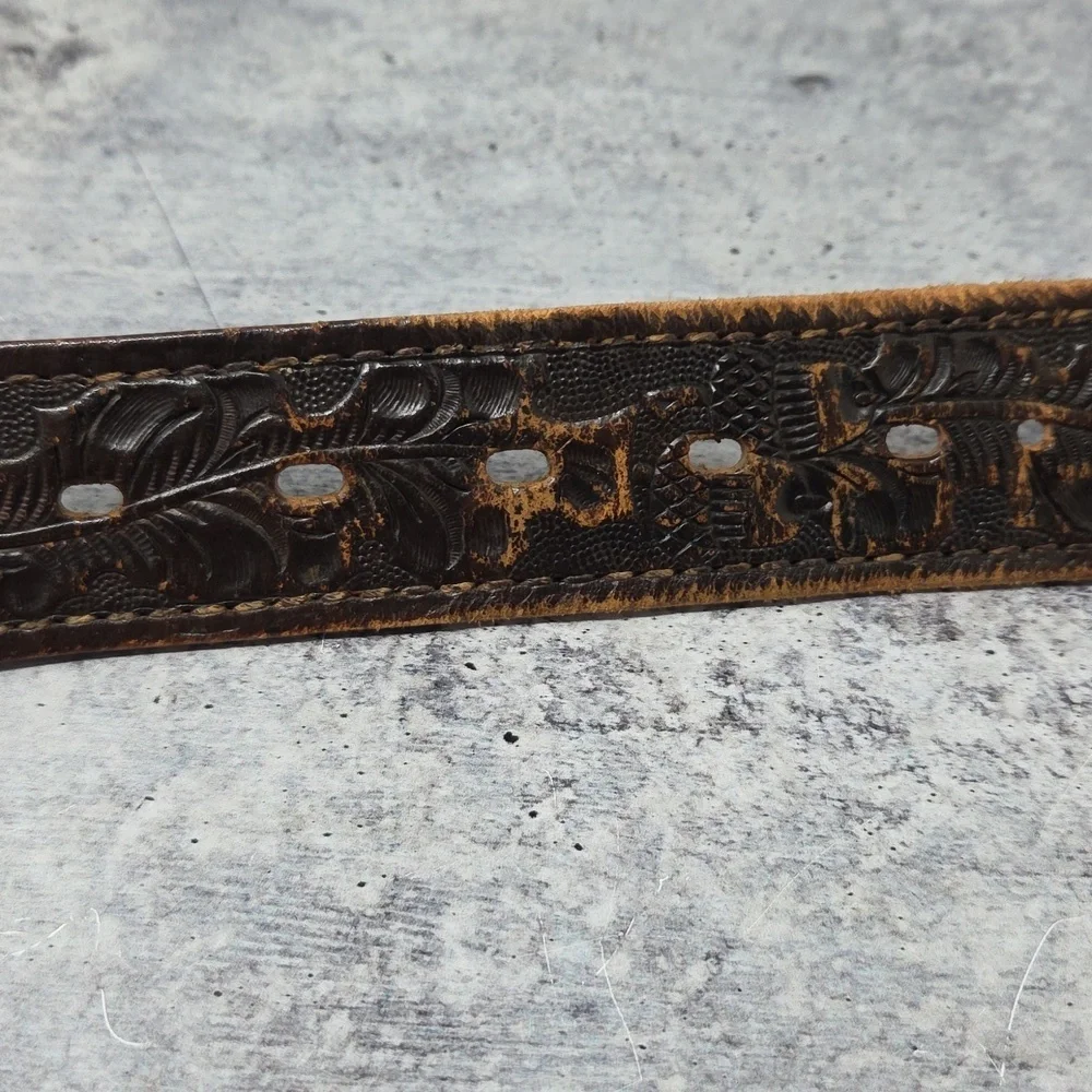 Vintage Textan Tooled Genuine Cowhide Leather Dark Brown Belt